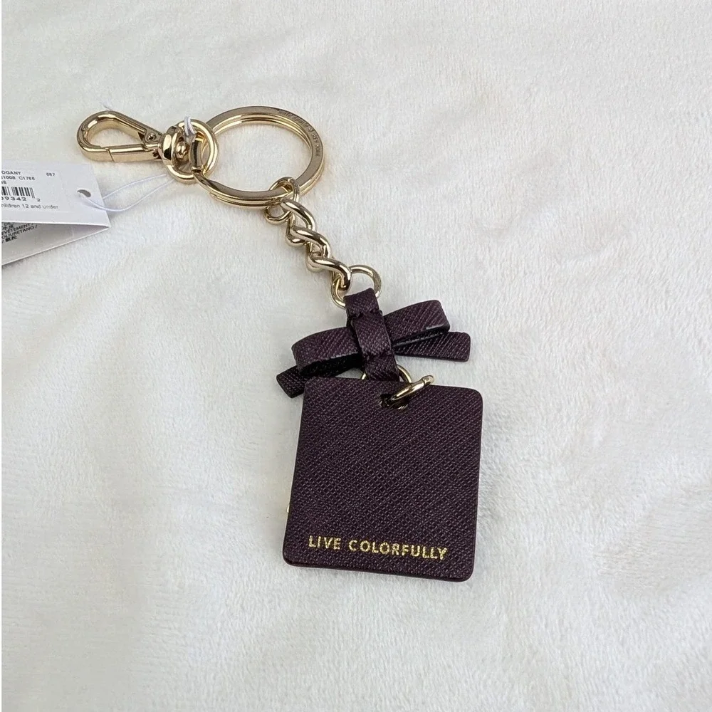 Kate Spade Mahogany Leather Bow Spade Key Fob Keychain WORU0087 New